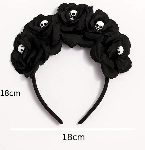 La Catrina Haarreif mit Totenköpfen und Blumen