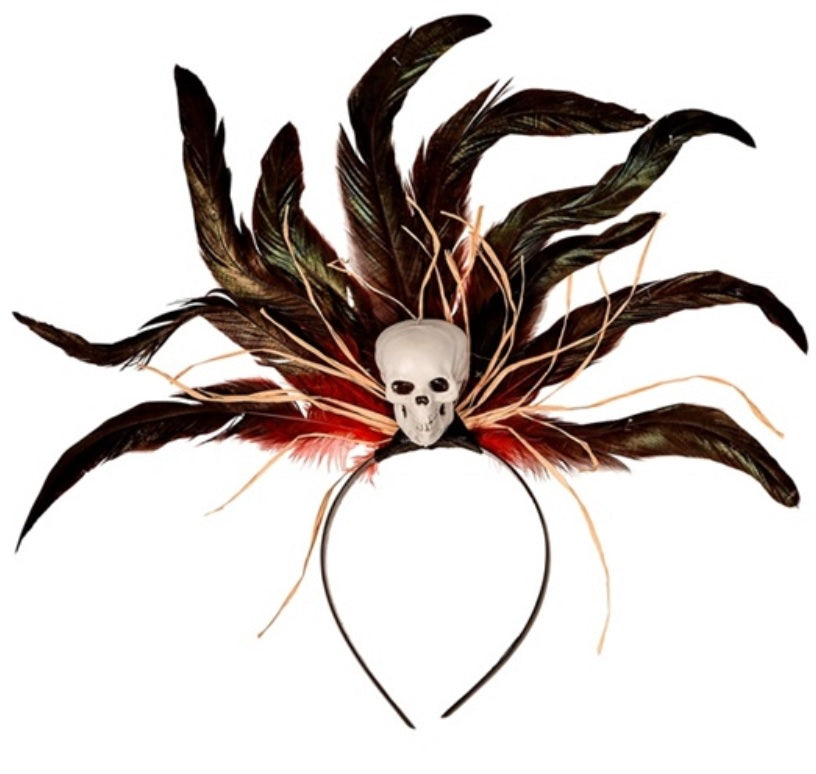 Voodoo Haarschmuck mit Federn und Totenkopf