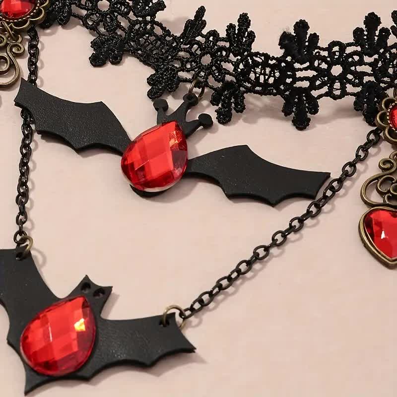 Vampir Halskette mit Strass und Fledermaus