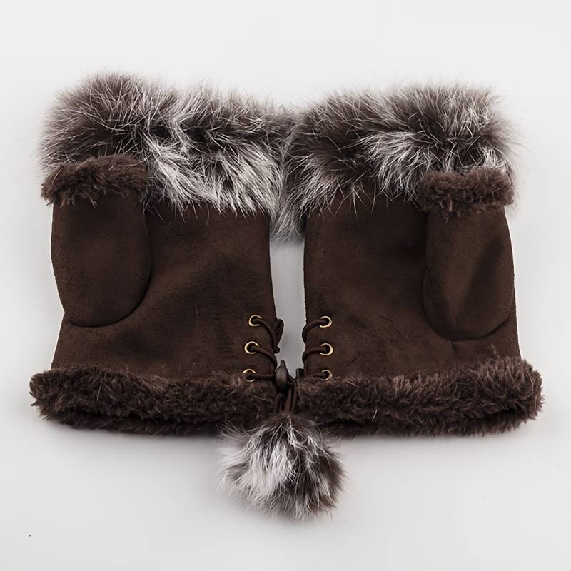 Winterhandschuhe Plüsch mit Kunstfellbesatz