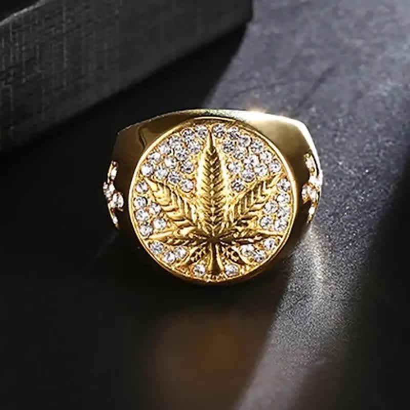 Cannabis Fingerring mit Hanfblatt