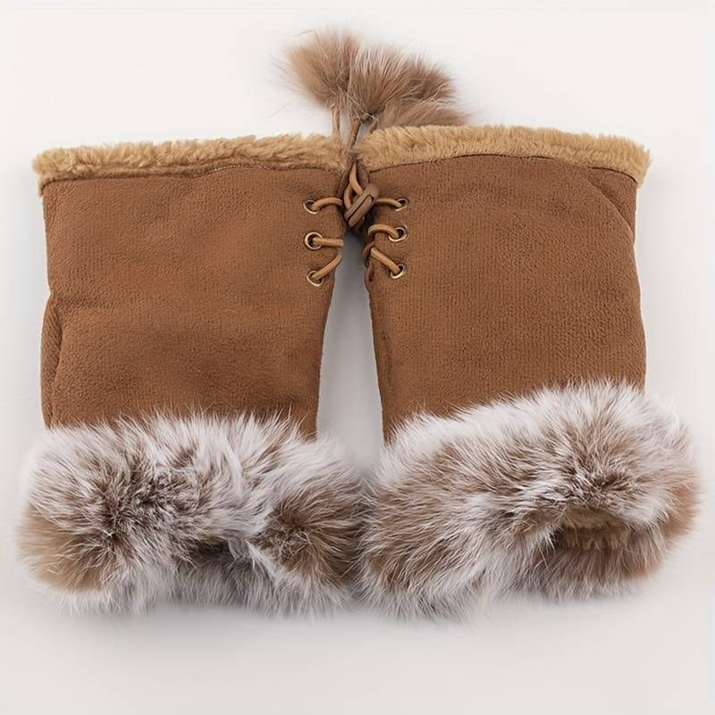 Winterhandschuhe Plüsch mit Kunstfellbesatz