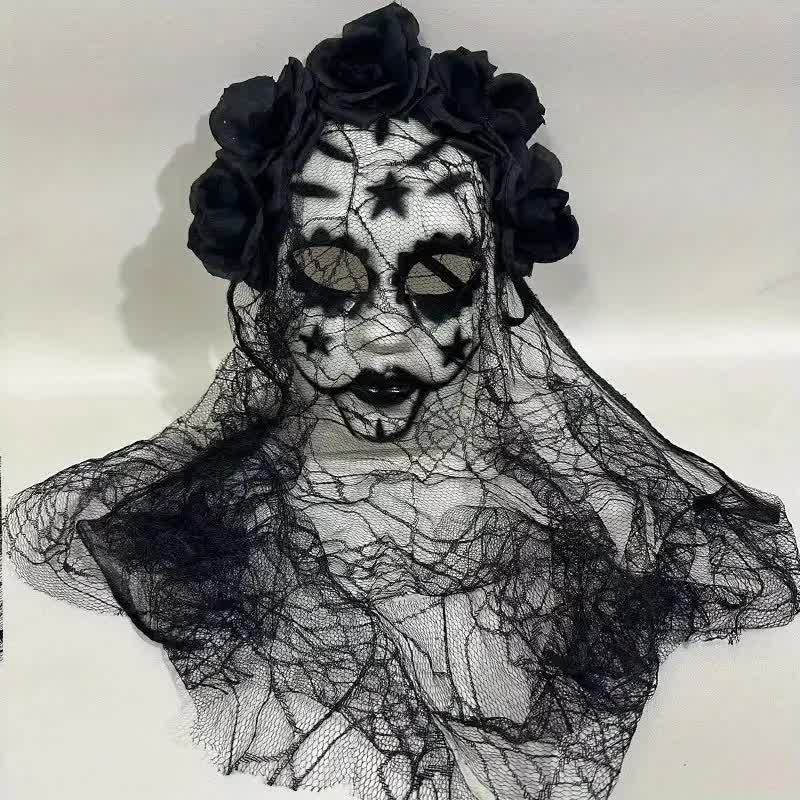 Dia de los Muertos Maske mit Rosen & Schleier