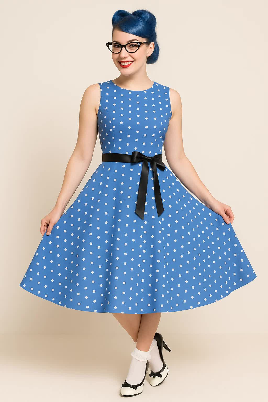 Rock n Roll Kleid ärmellos – 50er Jahre Polka Dot