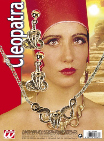 Kleopatra Schmuckset mit Schlangen, Halskette und Ohrclips