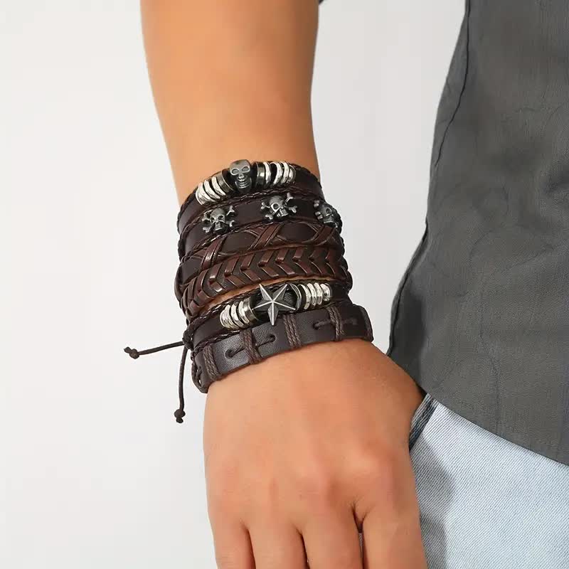 Rocker Armbänder 6 Stück mit Totenkopf