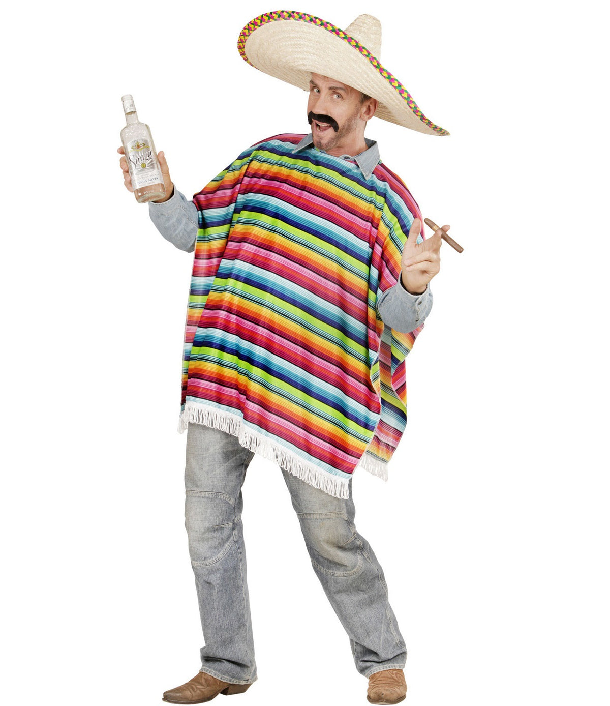 Mexikanischer Poncho aus leichtem Stoff - Farbenfroh