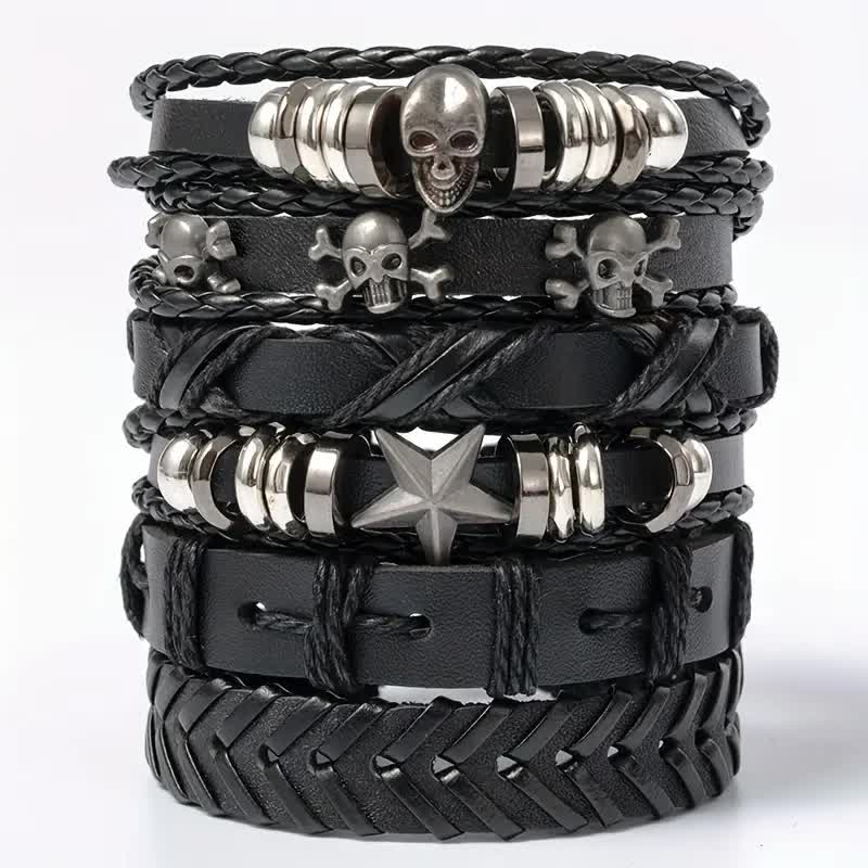 Rocker Armbänder 6 Stück mit Totenkopf