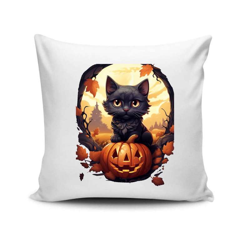 Hexenkatze mit Kürbissen – Halloween