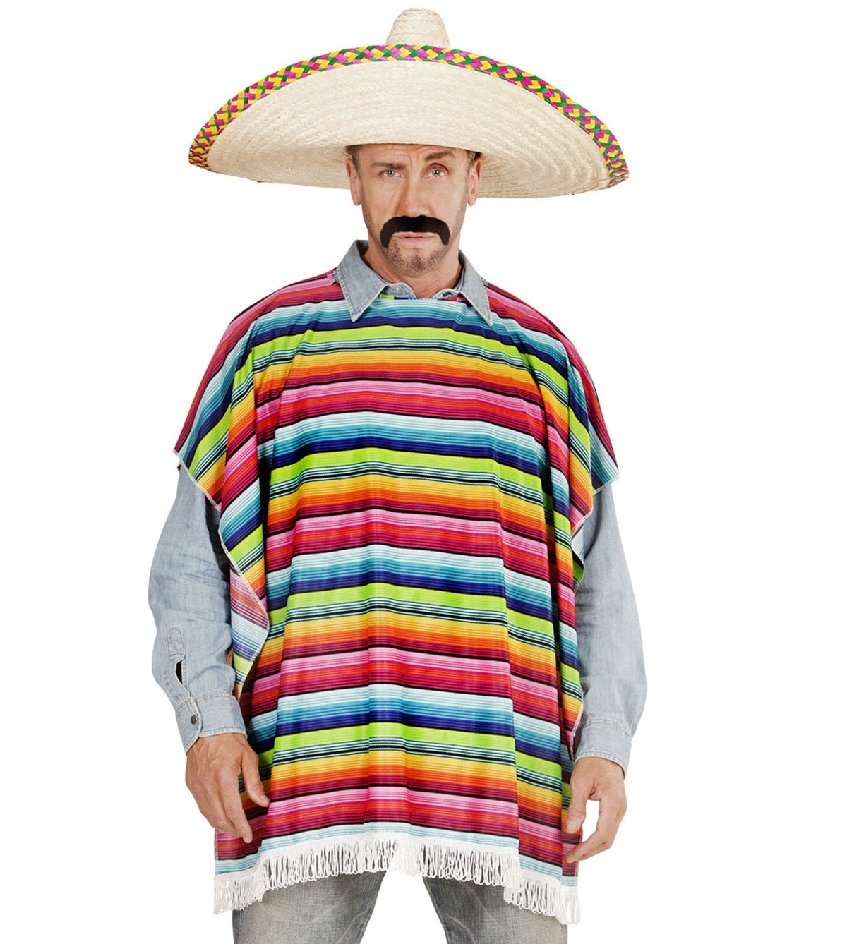 Mexikanischer Poncho aus leichtem Stoff - Farbenfroh