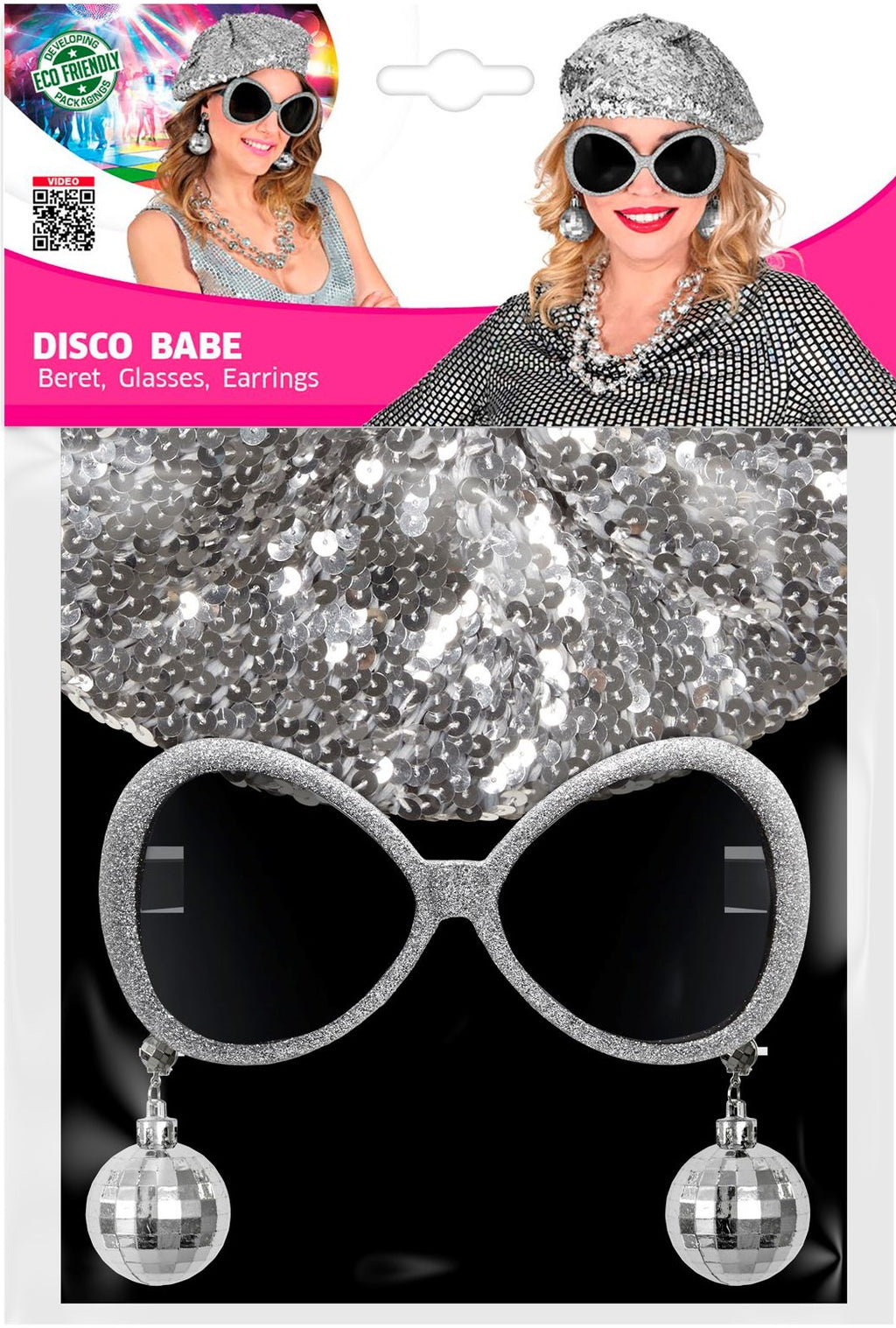 Disco Fever Set – Pailletten Mütze, Brille & Ohrringe