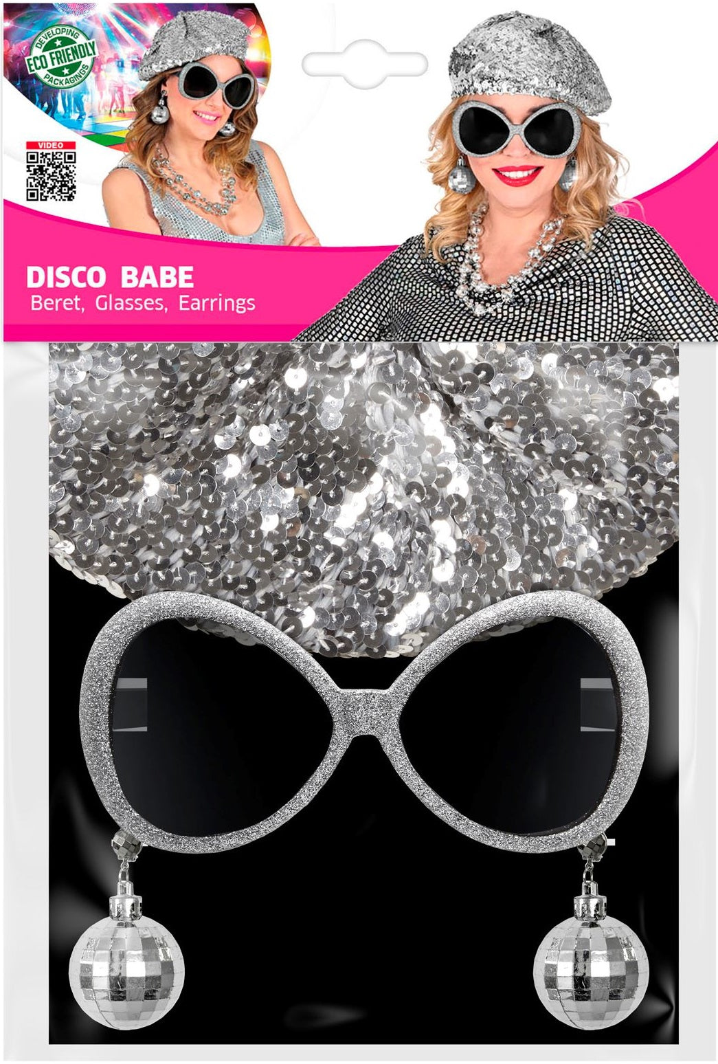 Disco Fever Set – Pailletten Mütze, Brille & Ohrringe