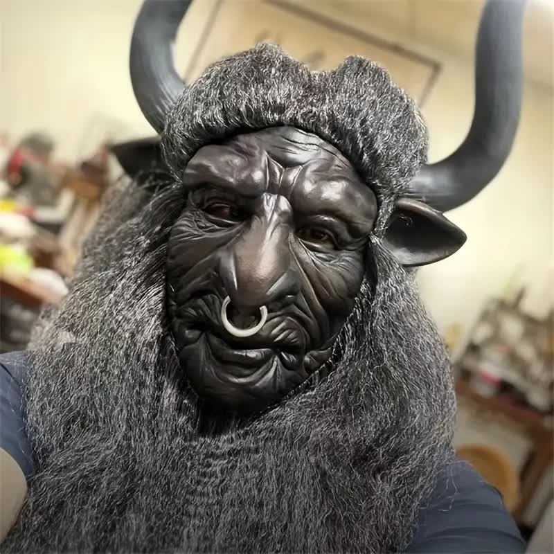 Teufel Maske mit Kunstfell & Hörnern