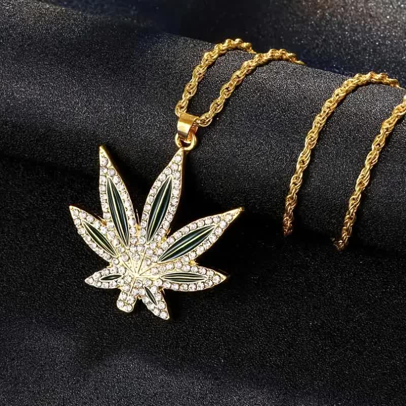 Cannabis Halskette mit Strasssteinen – Reggae Kette