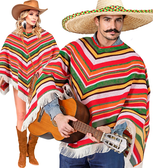 Mexikanischer Poncho mit Fransen für Erwachsene