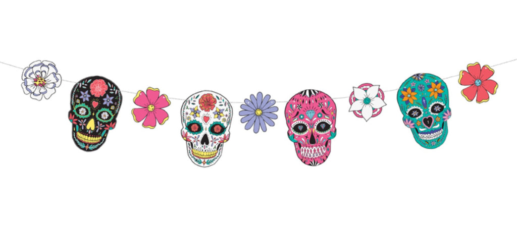 Girlande El Dia de los Muertos mit Totenschädeln und Blumen