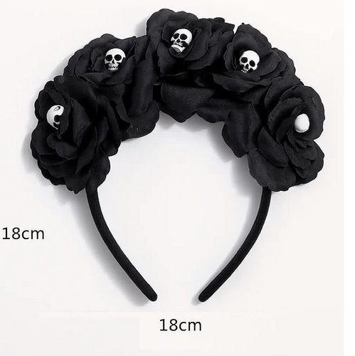 La Catrina Haarreif mit Totenköpfen und Blumen