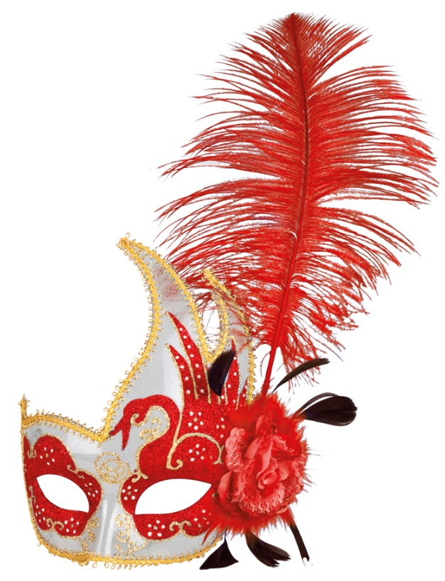 Venezianische Augenmaske mit Feder und Blume