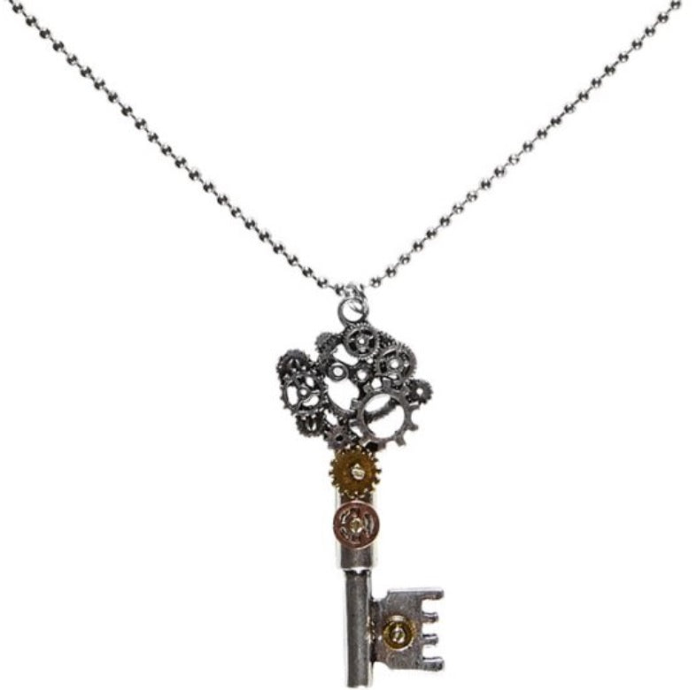 Steampunk Halskette mit Schlüssel und Zahnrädern