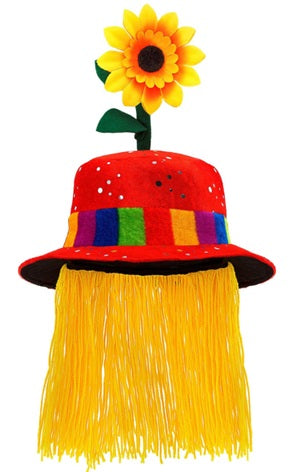 Clown Hut mit Sonnenblume und Haaren