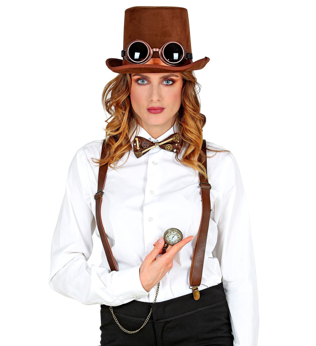 Steampunk Set mit Brille, Hosenträgern und Fliege