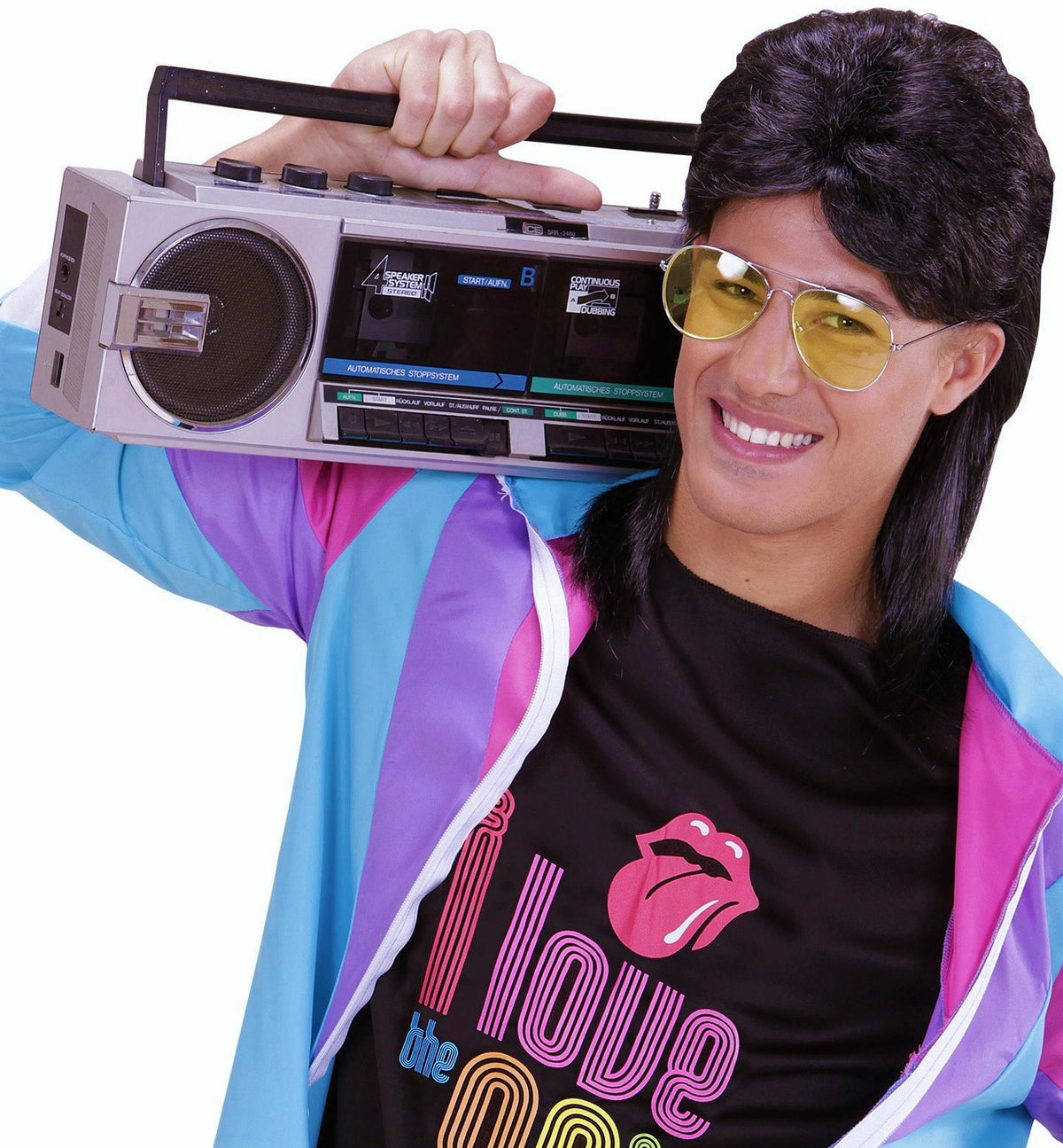 Vokuhila Perücke mit Brille – 80er Set