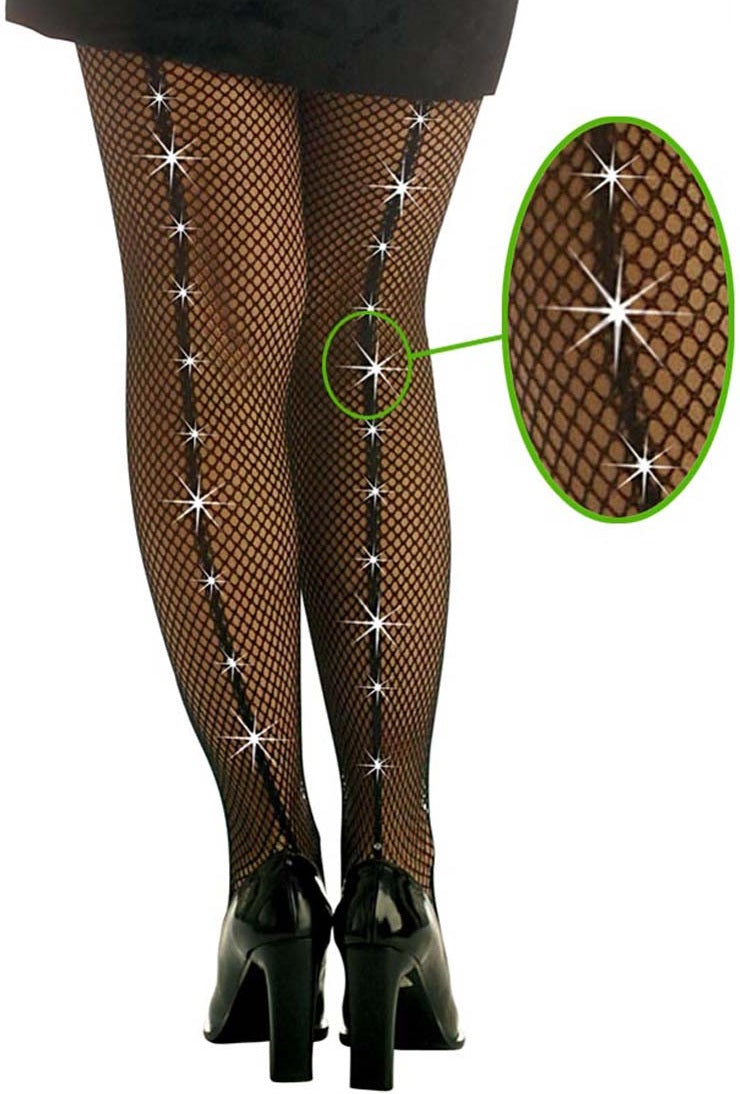 Netzstrumpfhose mit Strass und Glitzer