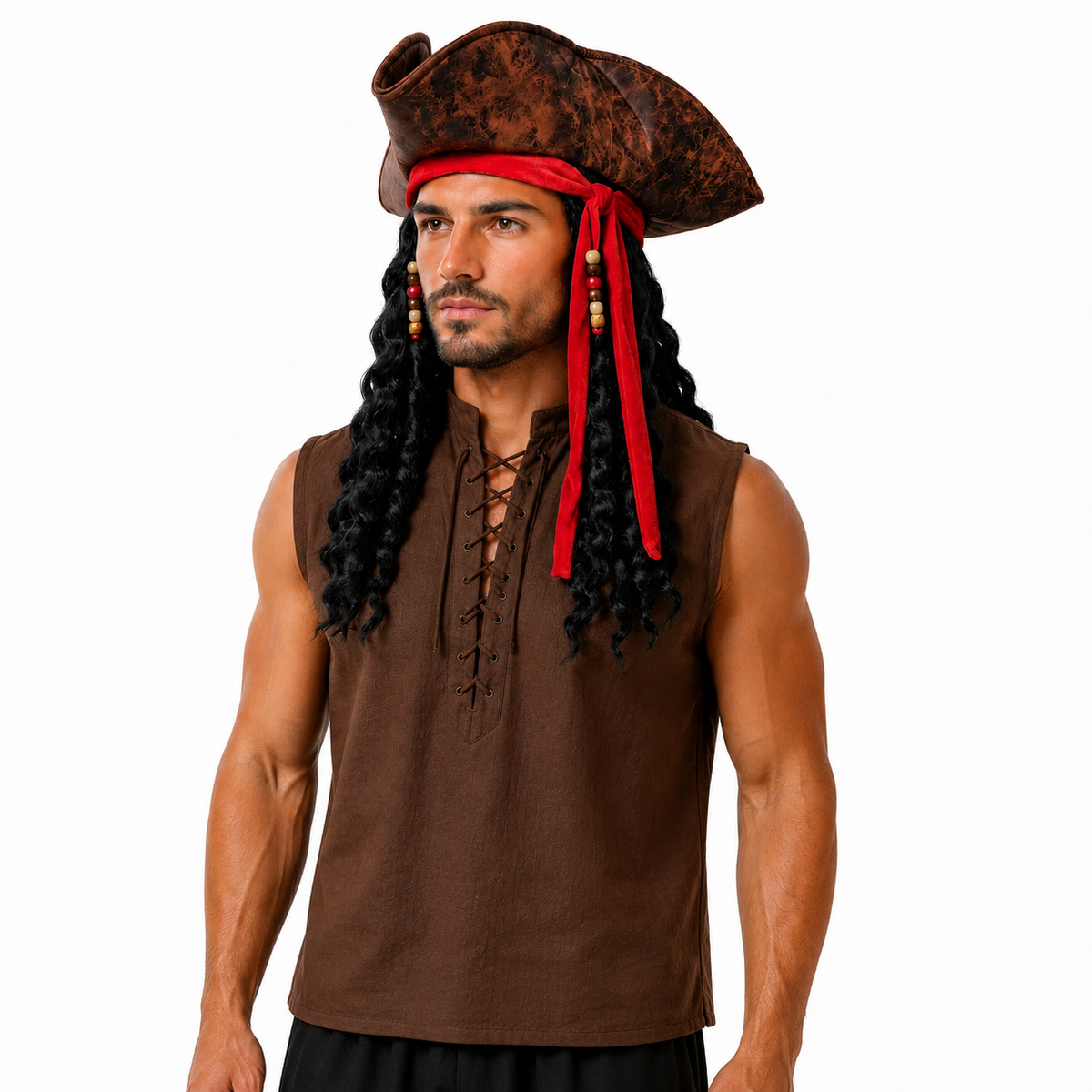 Piratenhut mit Perücke & Augenklappe – Jack Sparrow