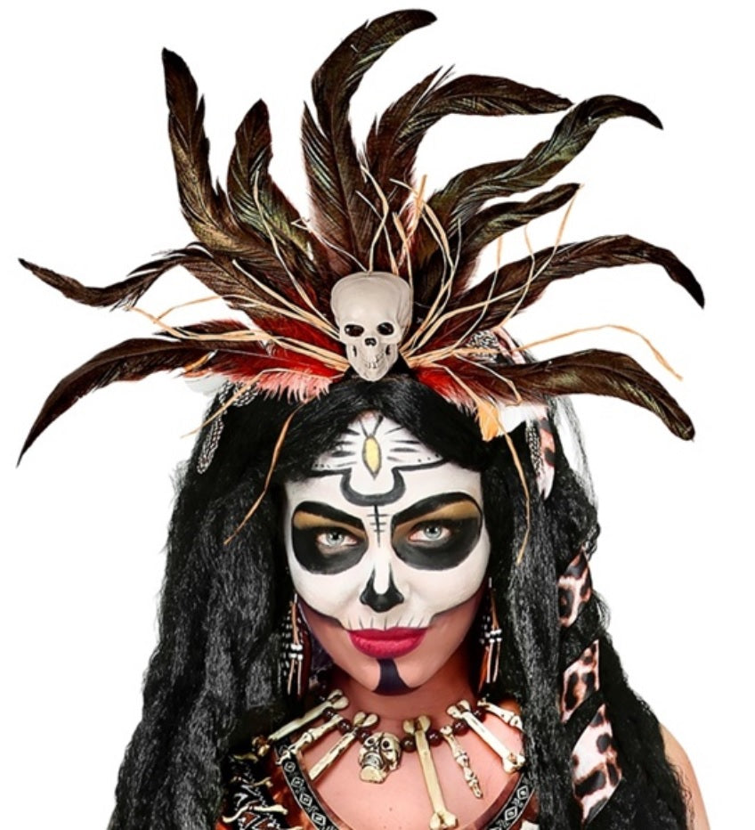 Voodoo Haarschmuck mit Federn und Totenkopf