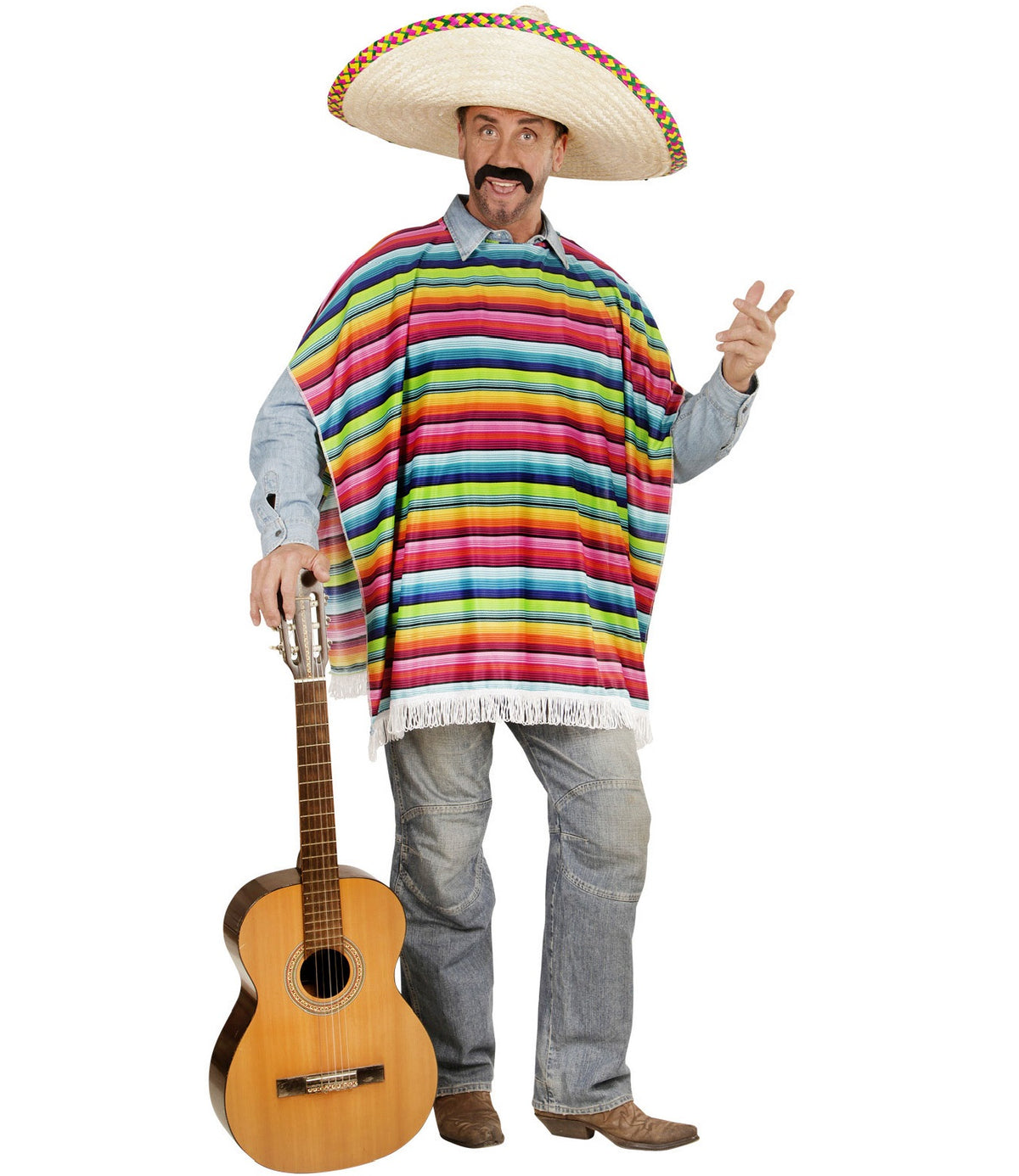 Mexikanischer Poncho aus leichtem Stoff - Farbenfroh
