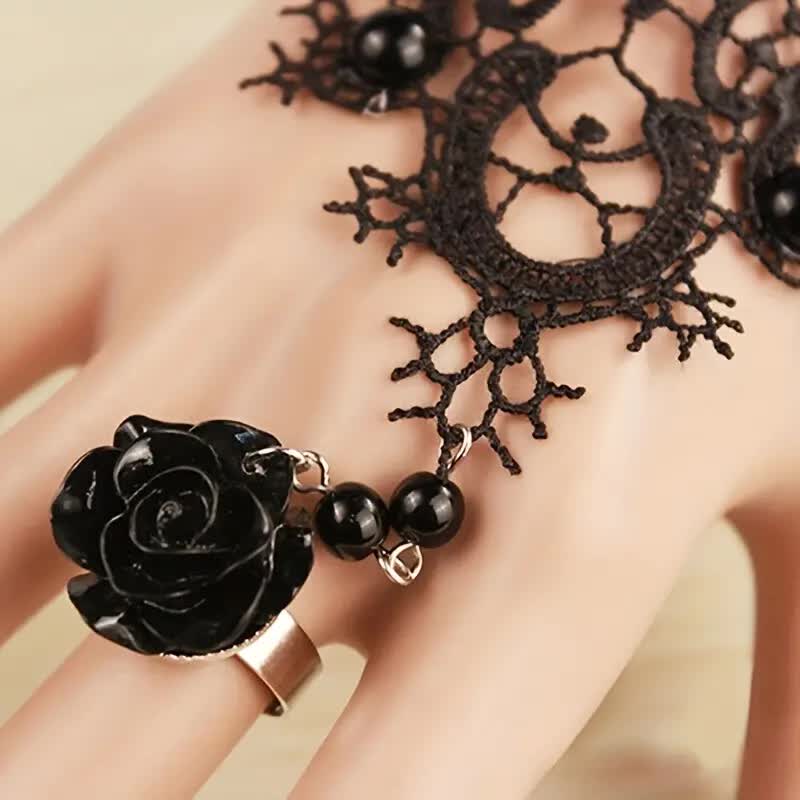 Spitzenhandschuh mit Rose & Ring – Gothic