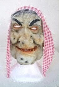 Hexenmaske mit Kopftuch und Haaren aus Latex