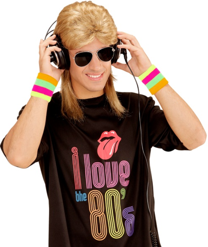 Vokuhila Perücke mit Brille – 80er Set