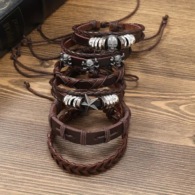 Rocker Armbänder 6 Stück mit Totenkopf