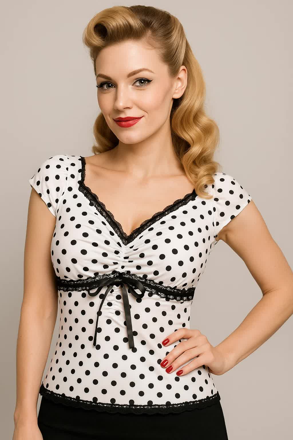 50er Jahre Bluse mit Punkten – Polka Dot
