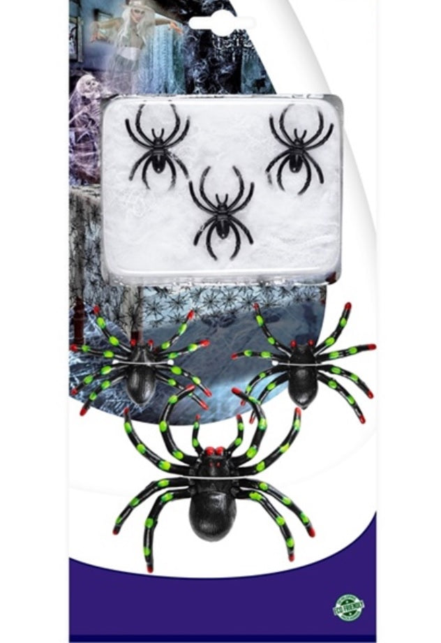 Spinnennetz mit 3 Spinnen – Halloween Deko