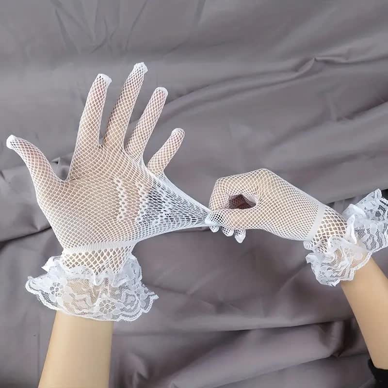 Spitzenhandschuhe mit Masche und Strass – Gala