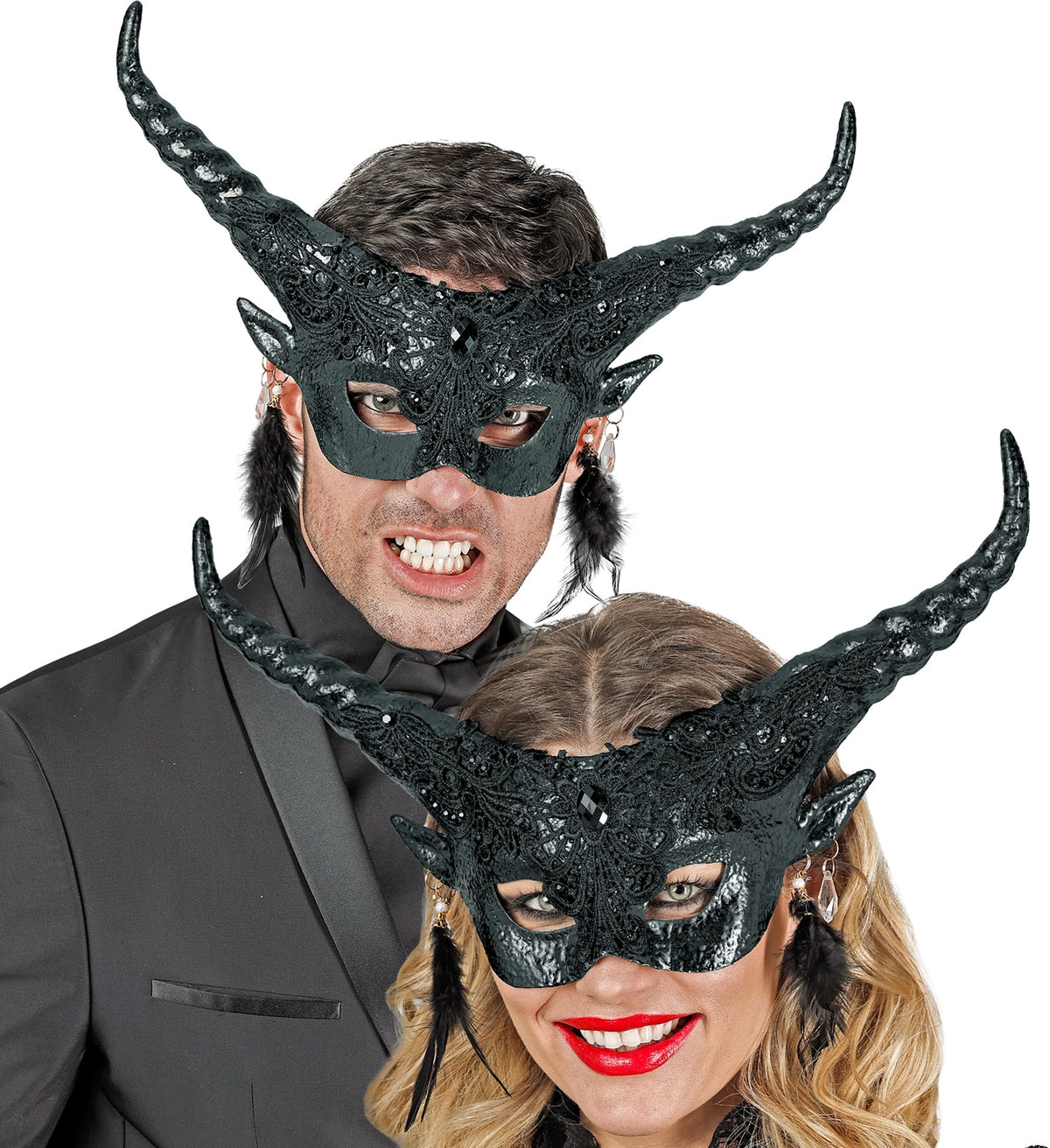 Dämon Halbmaske mit Hörnern – Teufel