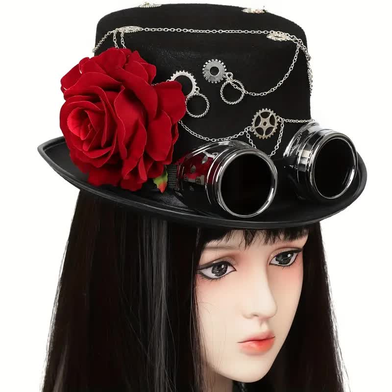 Steampunk Zylinder für Damen mit Rosen Verzierung