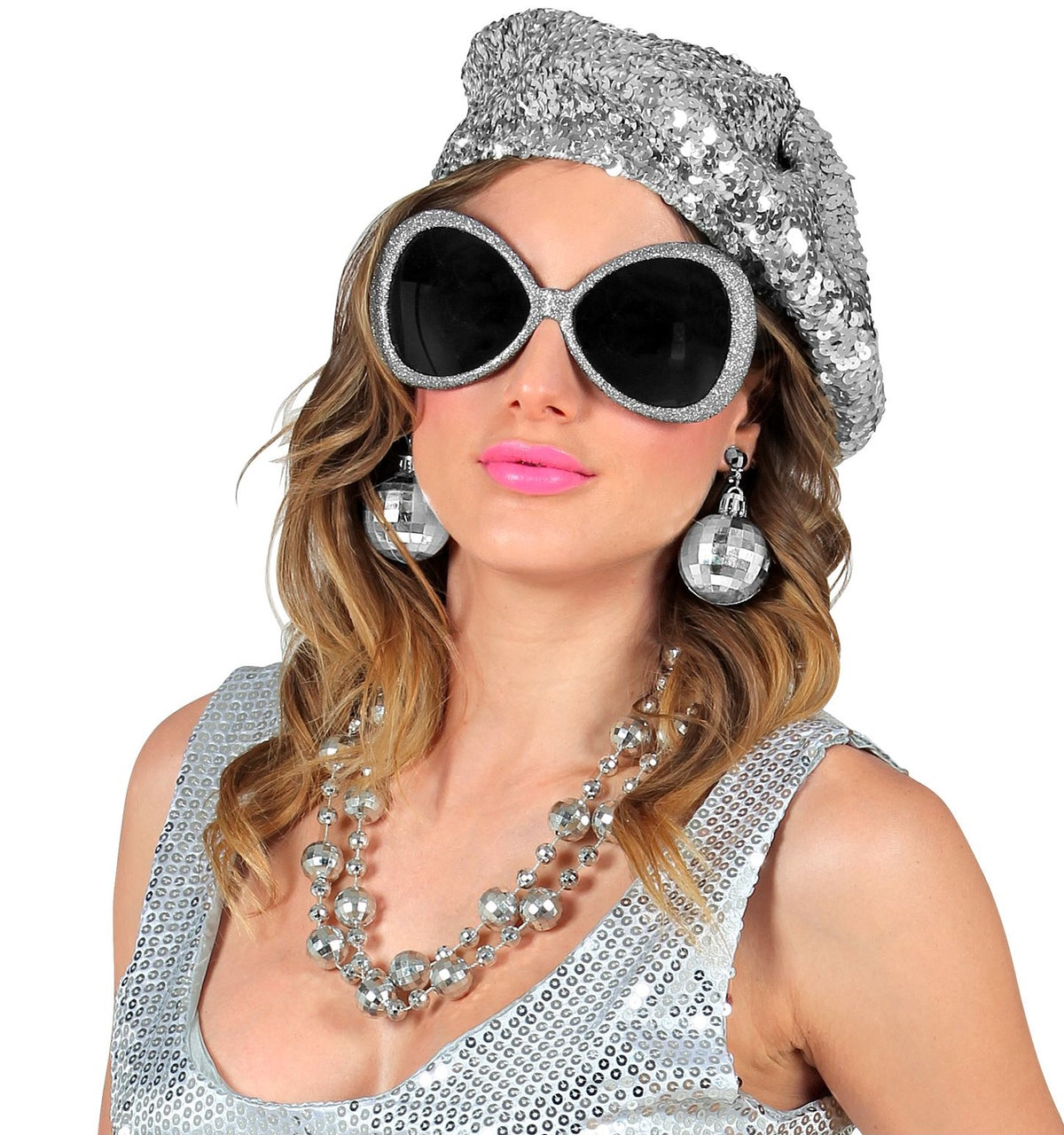 Disco Fever Set – Pailletten Mütze, Brille & Ohrringe