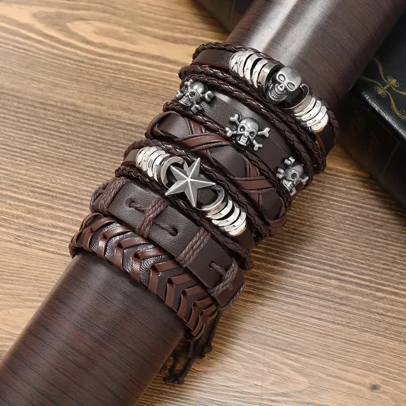 Rocker Armbänder 6 Stück mit Totenkopf