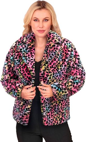 Farbige Leoparden Plüschjacke Damen – Fake Fur