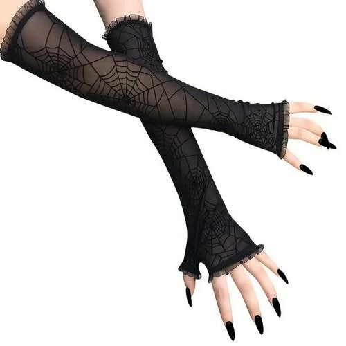 Spitzenhandschuhe mit Spinnennetz – fingerlos