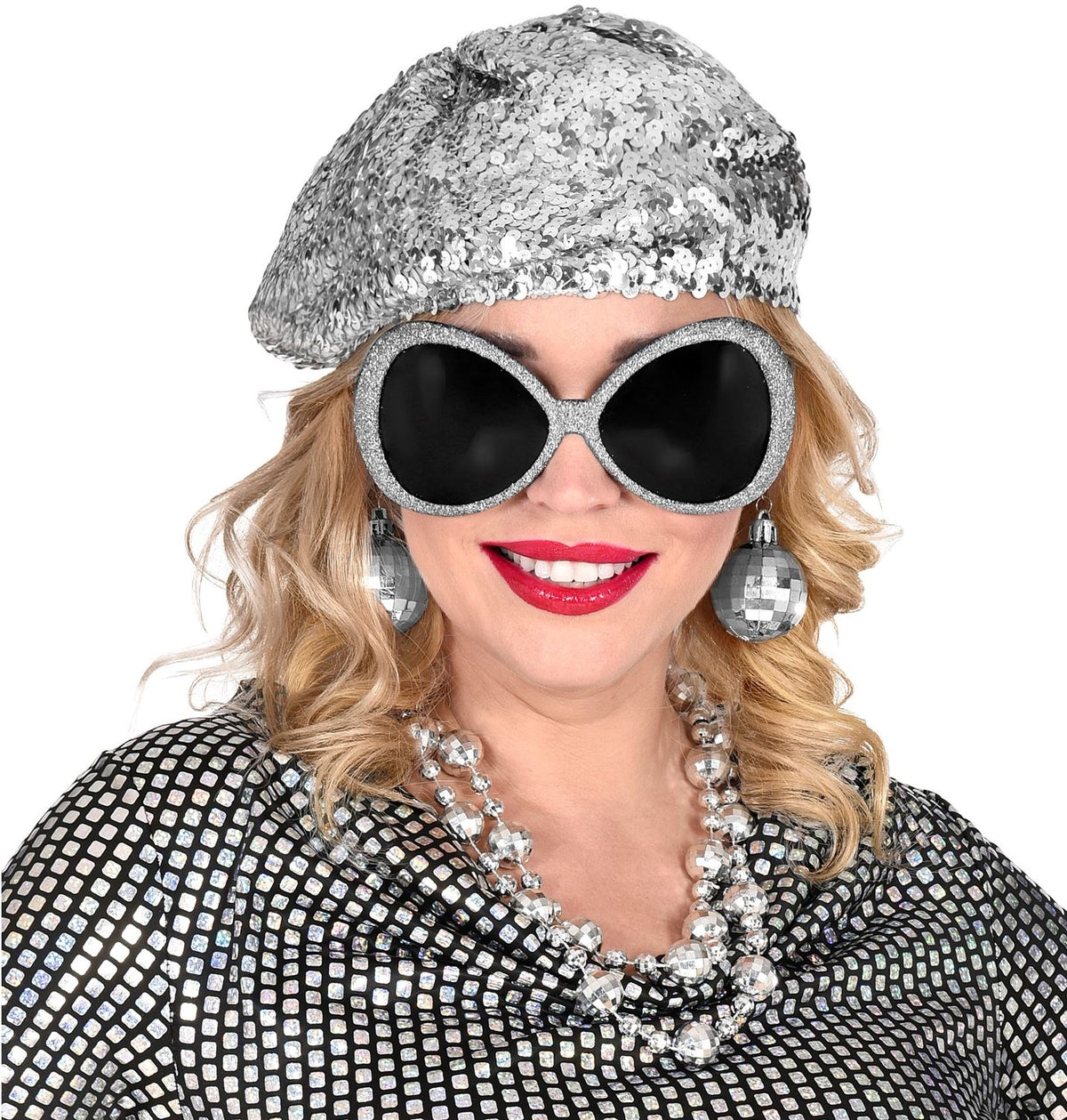 Disco Fever Set – Pailletten Mütze, Brille & Ohrringe