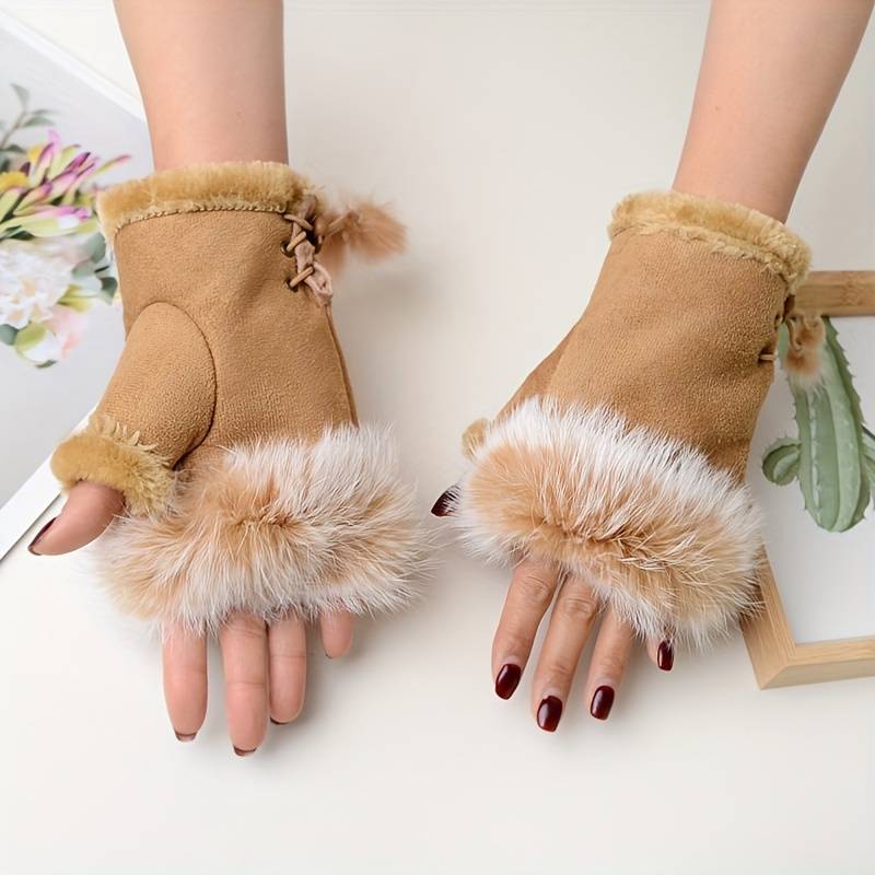 Winterhandschuhe Plüsch mit Kunstfellbesatz
