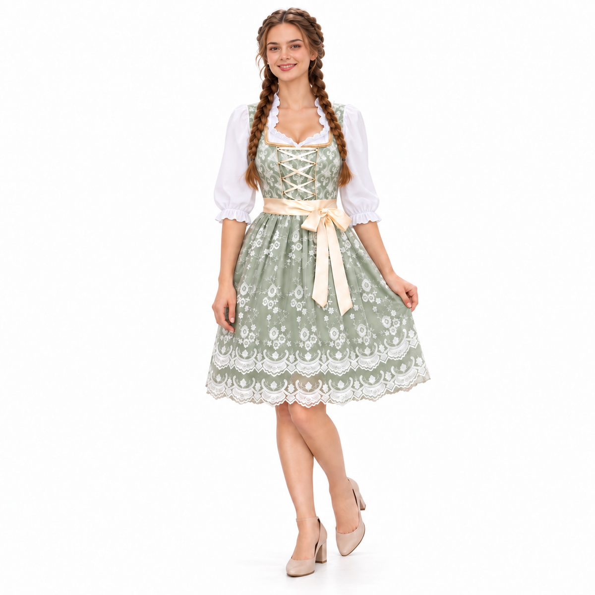 Dirndl mit Bluse und Spitzenschürze
