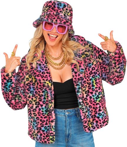 Farbige Leoparden Plüschjacke Damen – Fake Fur