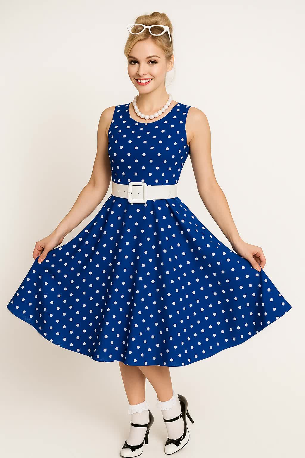 Rock n Roll Kleid ärmellos – 50er Jahre Polka Dot