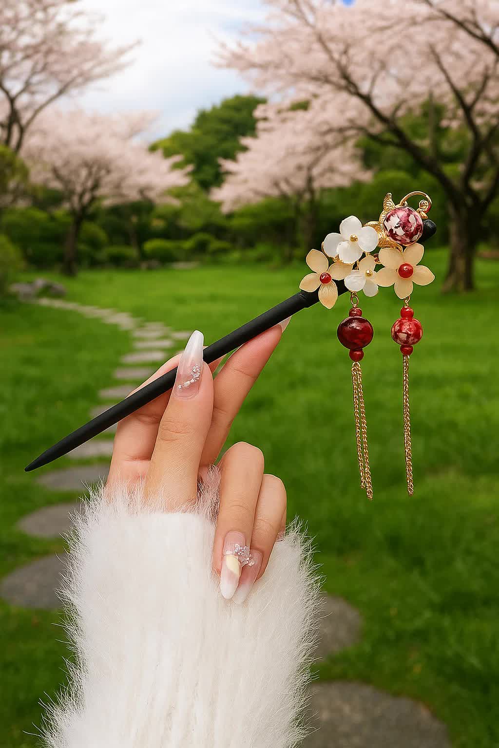 Asiatischer Haarstab mit Blüten