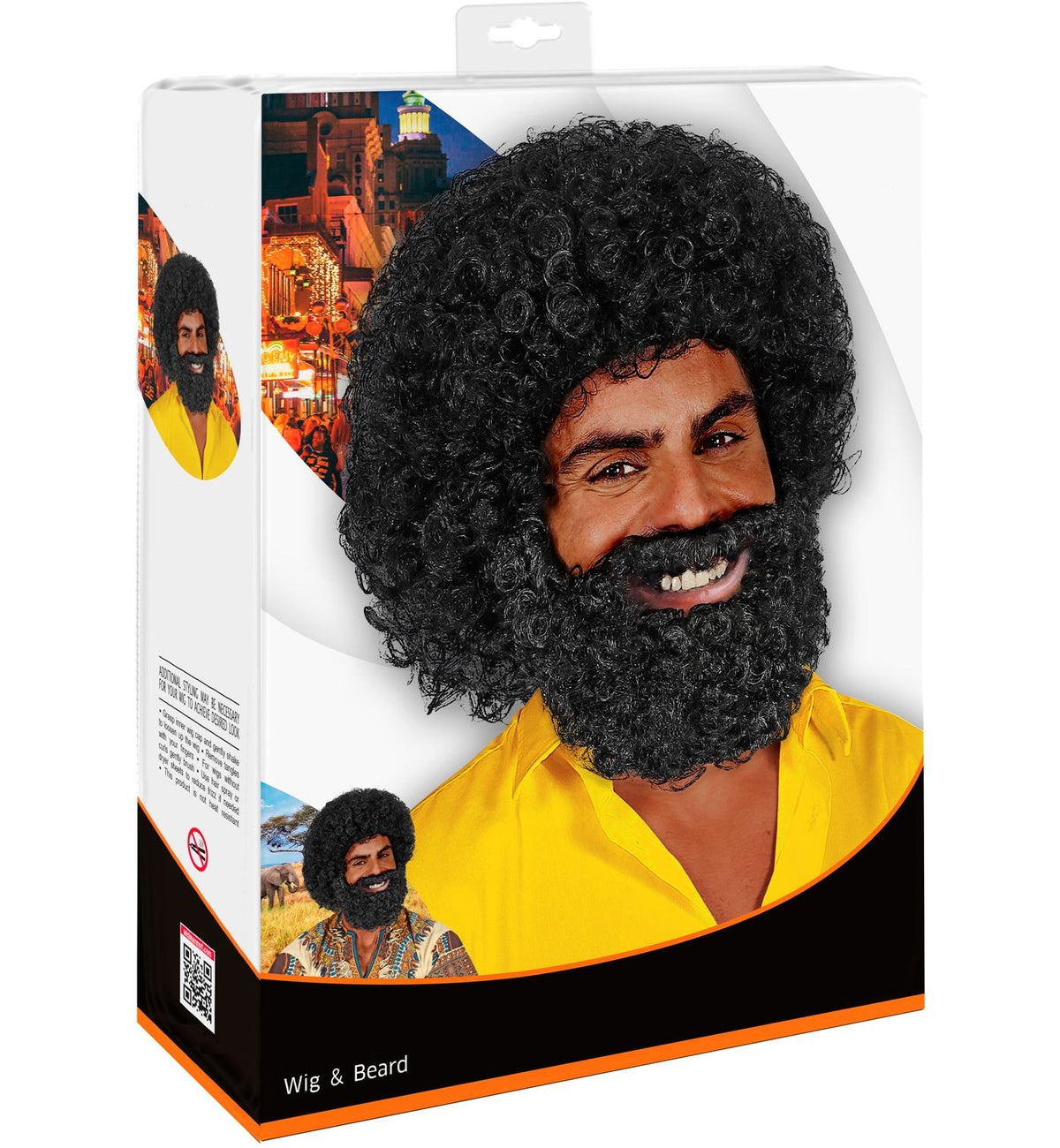 Afro Perücke mit Bart – 70er Jahre Set